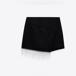 Brand New Zara Black Rhinestone Fringe Skort